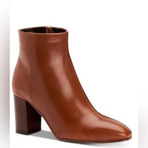 NIB Aquatalia Florita Leather Zip Stacked Heel Ankle Boots in Whiskey